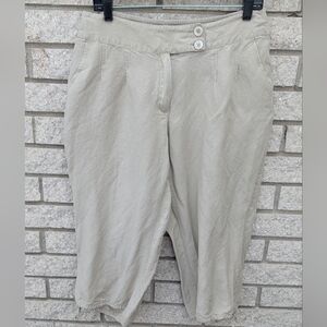Ashley Stewart Linen Blend Pants Cropped Size 14W Lightweight Tan Pocket EUC